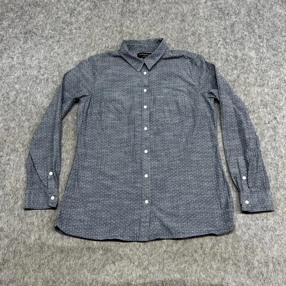 Banana Republic Shirt Mens M Blue Chambray Classic Fit Polka Dot Long‎ Sleeve